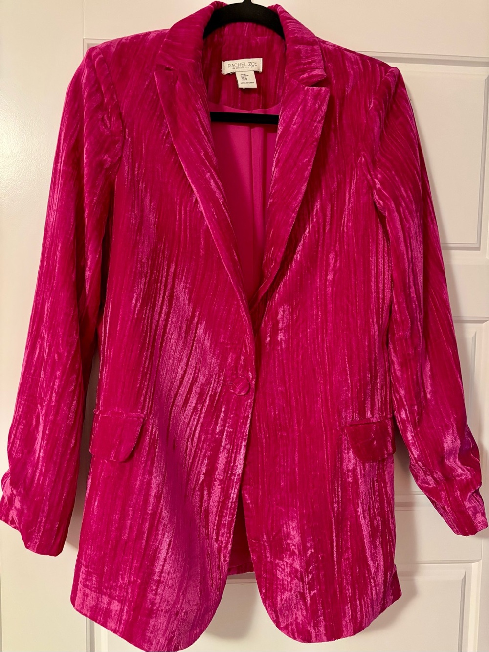Gorgeous Rachel Zoe Fuchsia Crushed Velvet Blazer Jacket